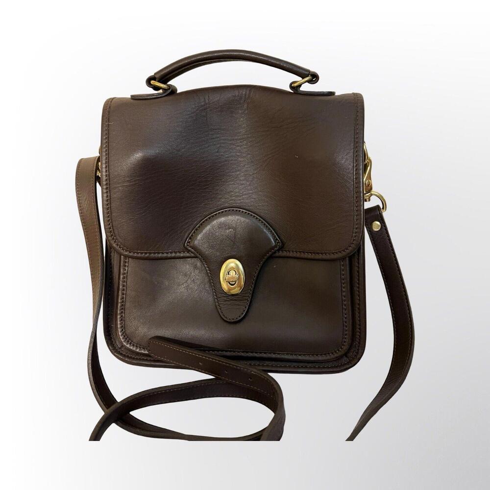 Vtg  Costco Kirkland Signature Brown Leather Handbag Crossbody Station Bag